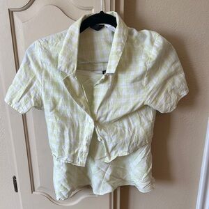 Plaid Short Sleeve Button-Up Skirt set